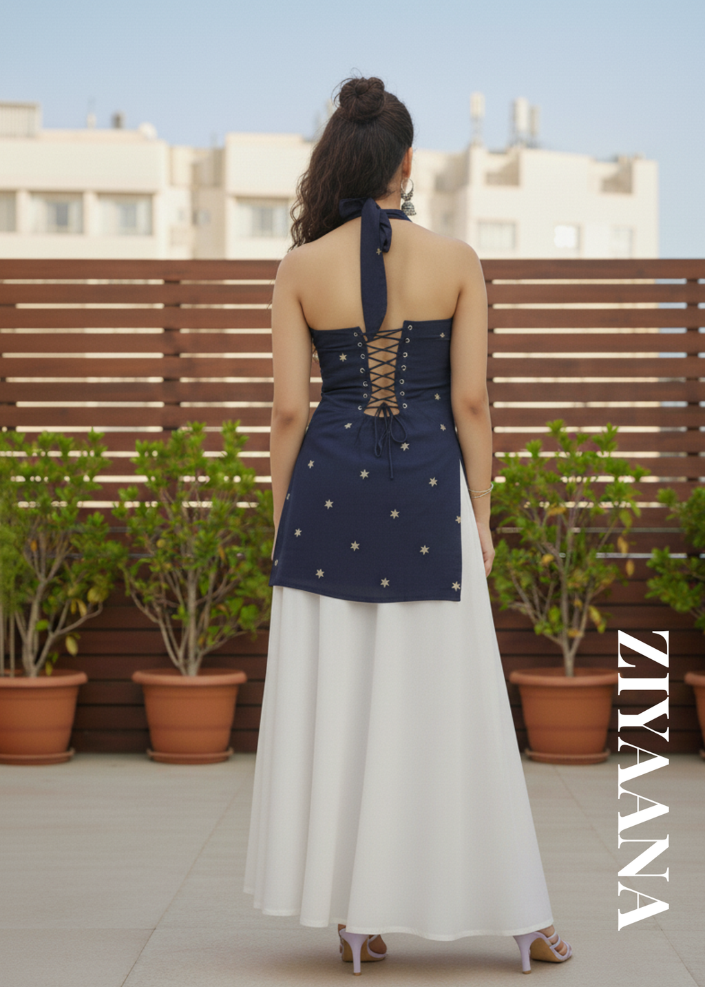 MidnightLace-Up Short Kurti