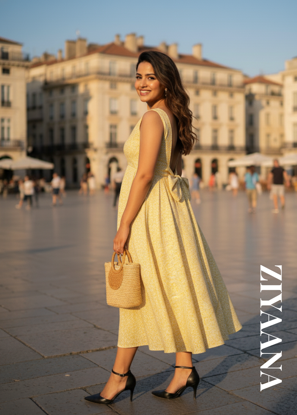 Sunshine Back-Bow Midi Dress
