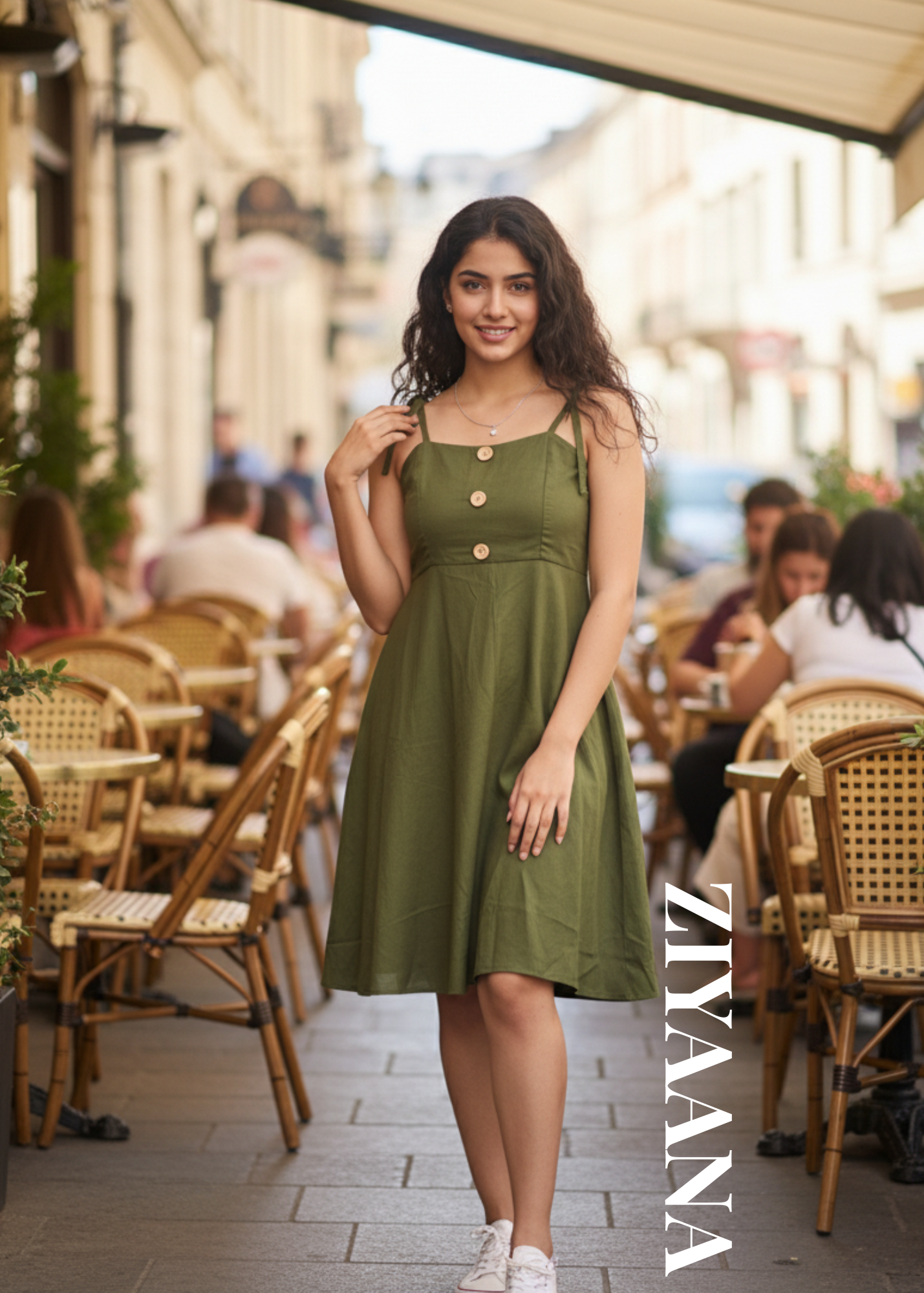 Emerald Charm Tie-Strap A-Line Dress