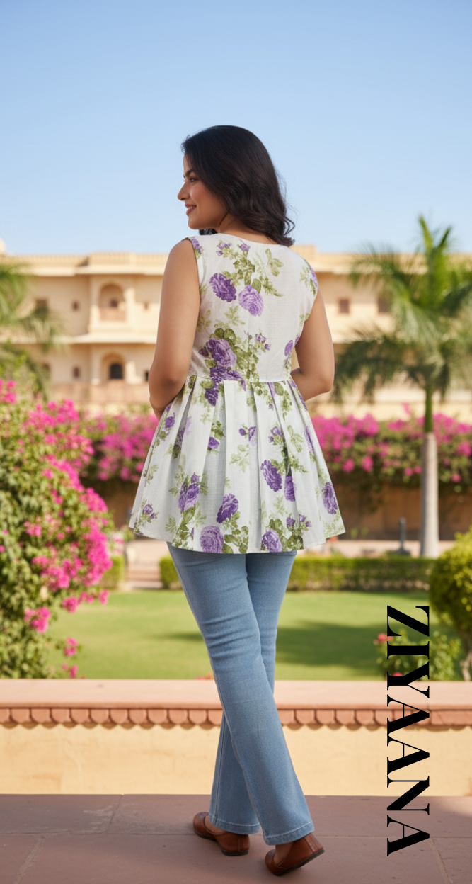Lavender Bloom Pleated Peplum short kurti