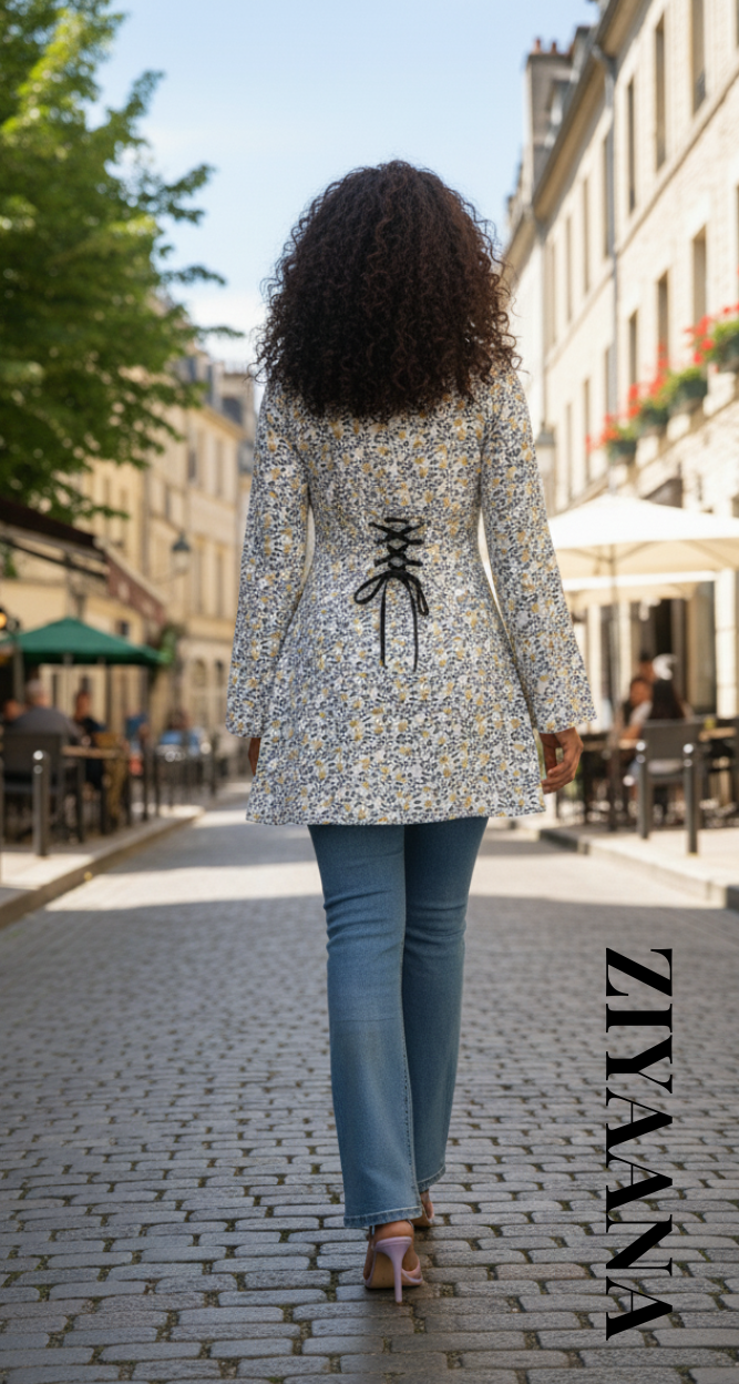 Meadow Bloom Bell-Sleeve Short Kurti